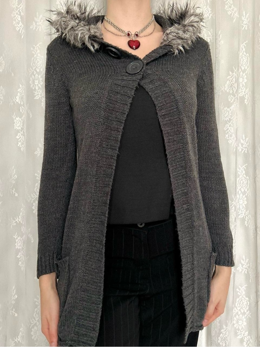 Y2K 2000s Whimysgoth Dark Grey Cardigan